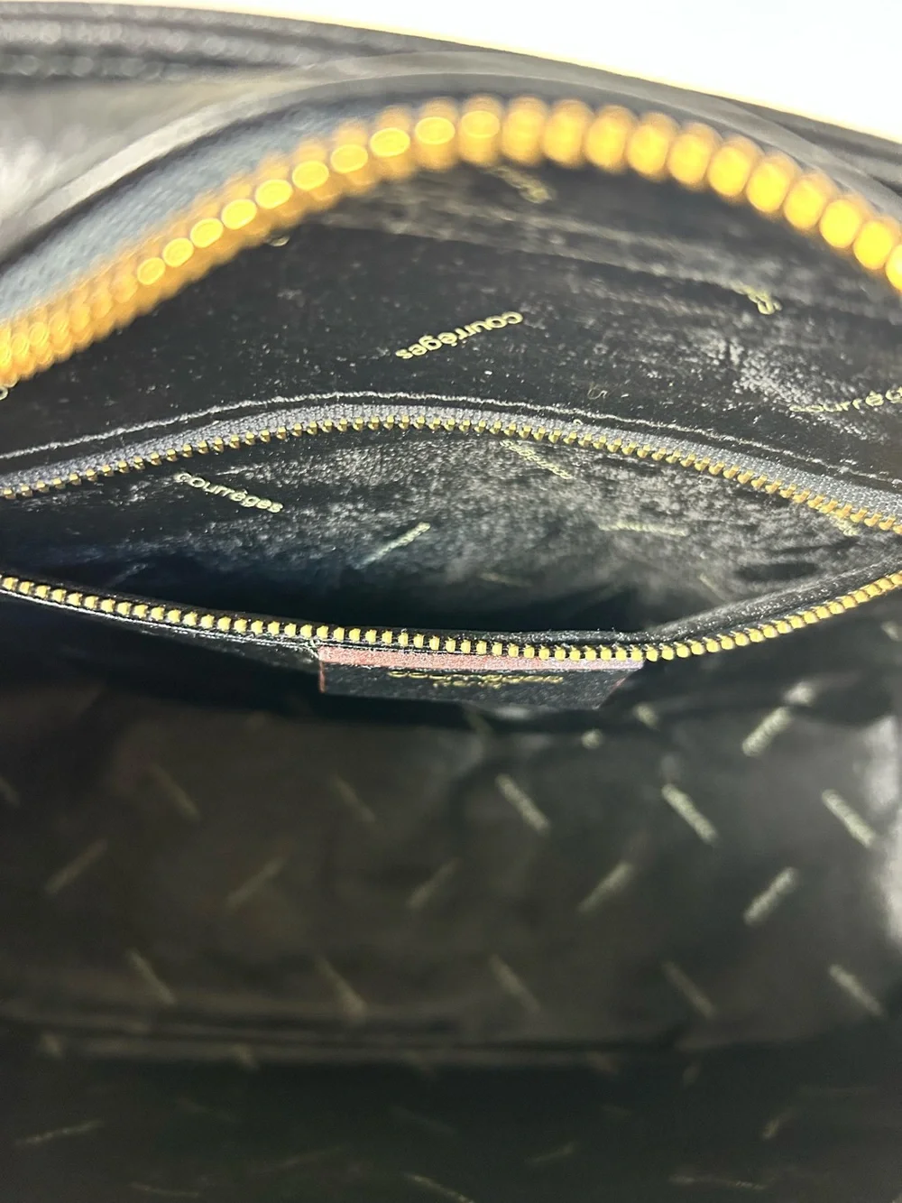 Courrèges Black Leather Dome Satchel Top Handle Bag w/ Strap
